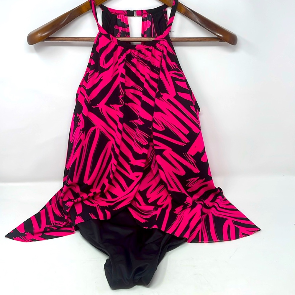 MagicSuit Black & Pink Halter-Style One-Piece Swimsuit Size 12